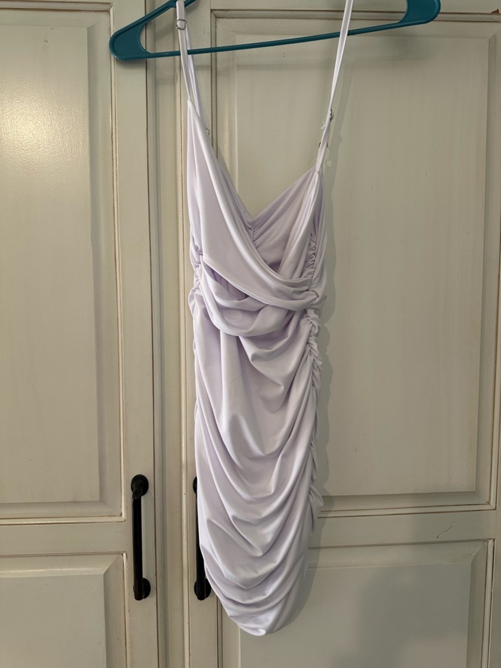 Adjustable Spaghetti-Strap Ruched Mini Dress in Light Lavender - Picture 2 of 7